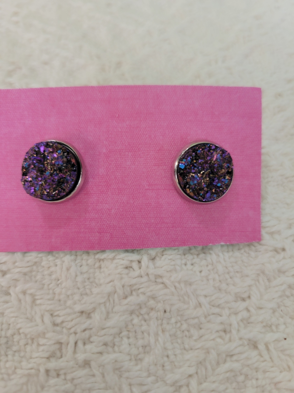 Two For $10 Purple Iridescent Druzy Stud Earrings